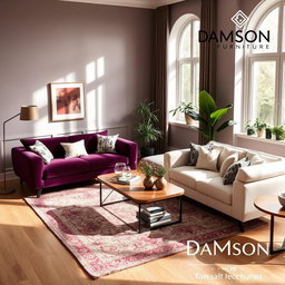 A stylish advertising image for a furniture company called 'Damson'
