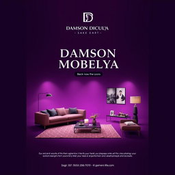 A modern and eye-catching advertisement interface for a brand named 'Damson Mobelya'