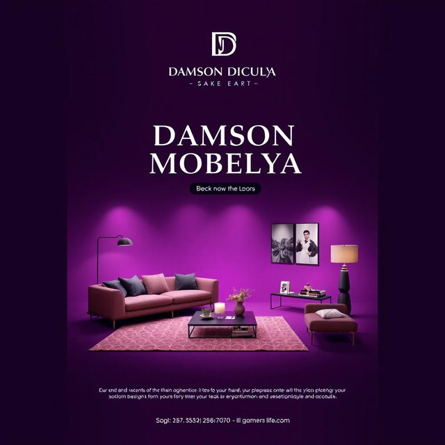 A modern and eye-catching advertisement interface for a brand named 'Damson Mobelya'