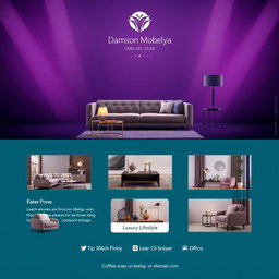 A modern and eye-catching advertisement interface for a brand named 'Damson Mobelya'