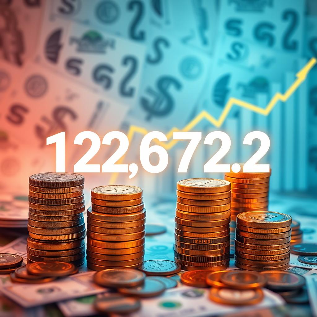 Create an artistic representation of a financial theme showcasing balance and free margin with the numerical value 12,673