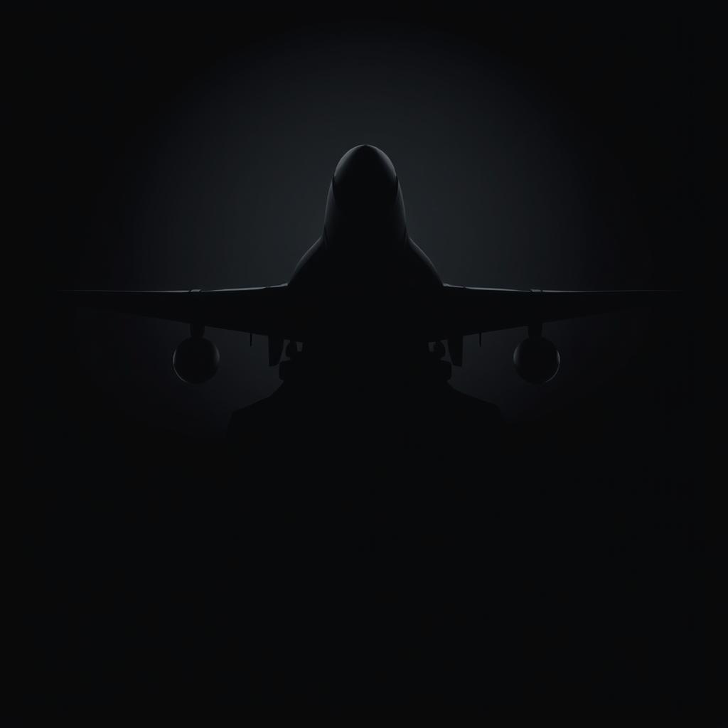 An abstract silhouette of a military fighter plane, showcased in a bold and striking manner, takes center stage against a dramatic background