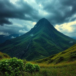 A breathtaking landscape inspired by 'The Lord of the Rings', featuring the ominous Mount Doom majestically towering at the top of the image