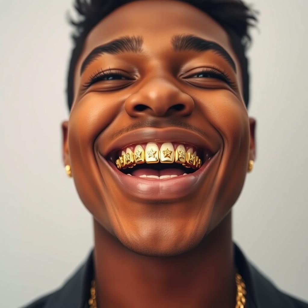 Shine Bright: Portrait with Golden Grills