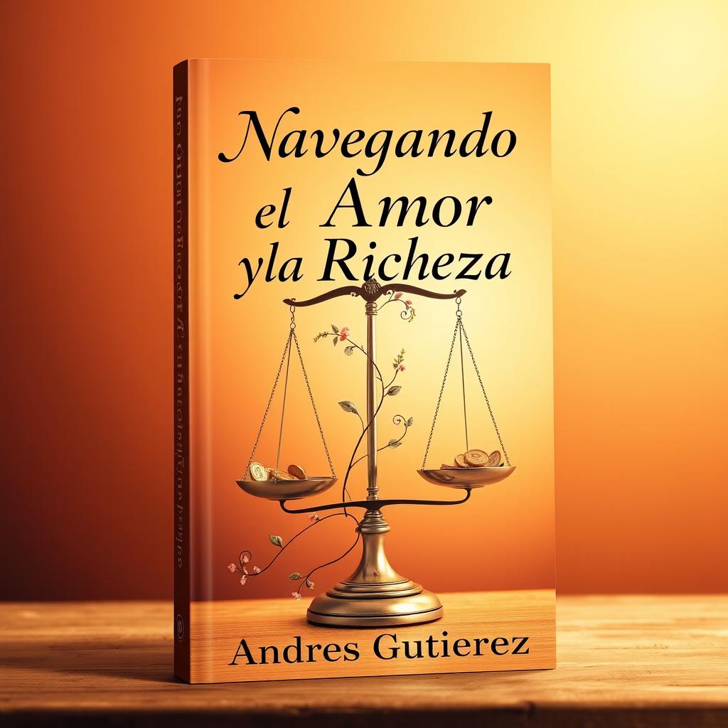 A well-designed book cover for a non-fiction book about relationships and money, featuring an elegant balance scale symbolizing the equilibrium between love and finances