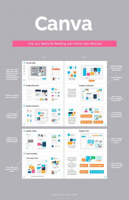 A detailed user manual showcasing various tools and features available in the Canva app