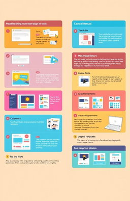 A detailed user manual showcasing various tools and features available in the Canva app