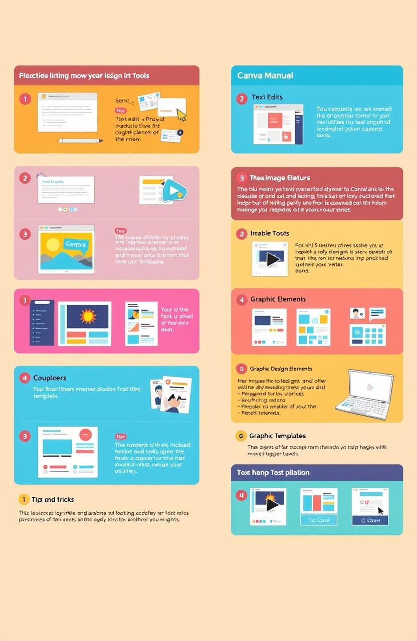 A detailed user manual showcasing various tools and features available in the Canva app