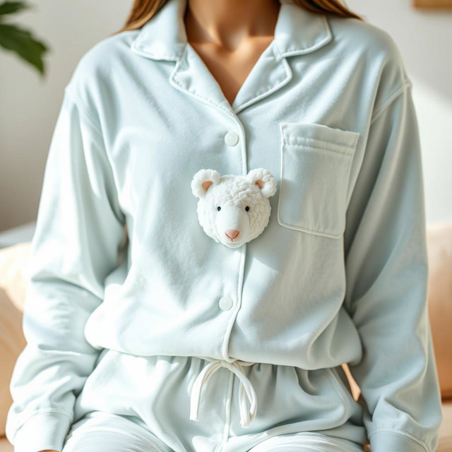 A stylish pair of white velvet pajamas featuring long sleeves, designed in a soothing baby blue color