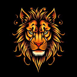 A vibrant and eye-catching design featuring a tattoo inspired by the concept of a 'tattolion', which creatively combines the elements of a lion tattoo with intricate tribal patterns