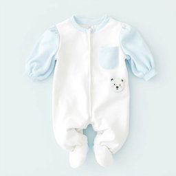 A pair of newborn pajamas designed for an infant, featuring balloon sleeves in a soft baby blue color