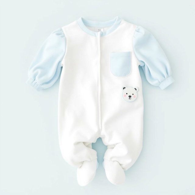 A pair of newborn pajamas designed for an infant, featuring balloon sleeves in a soft baby blue color
