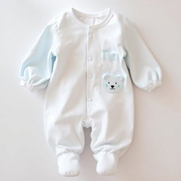A pair of newborn pajamas designed for an infant, featuring balloon sleeves in a soft baby blue color