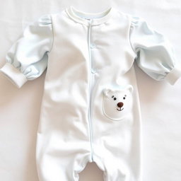 A pair of newborn pajamas designed for an infant, featuring balloon sleeves in a soft baby blue color