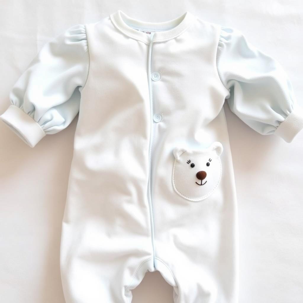 A pair of newborn pajamas designed for an infant, featuring balloon sleeves in a soft baby blue color