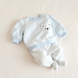 A cozy and adorable pajama set for a newborn child featuring a baby blue balloon-sleeve blouse and matching snow-white pants