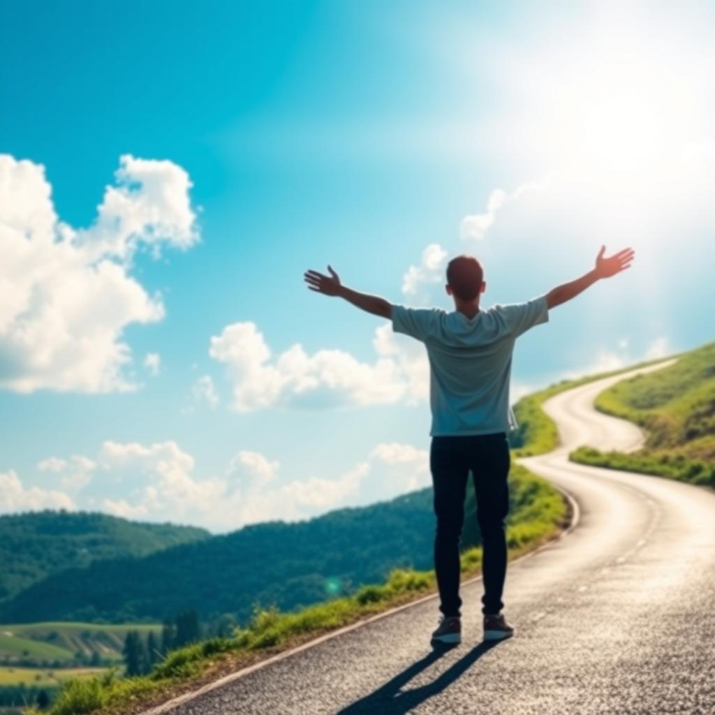 A serene landscape depicting a winding road that symbolizes the journey of a person who trusts in God and surrenders their path to Him
