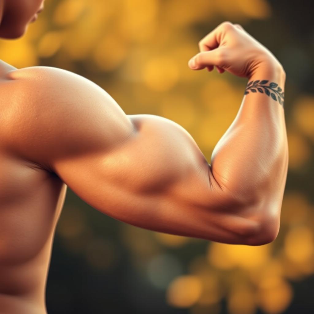 A beautifully detailed image of an elegantly muscular arm, flexed to showcase the definition of the biceps and triceps