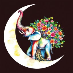 A beautifully detailed watercolor illustration for a tattoo design featuring a crescent moon