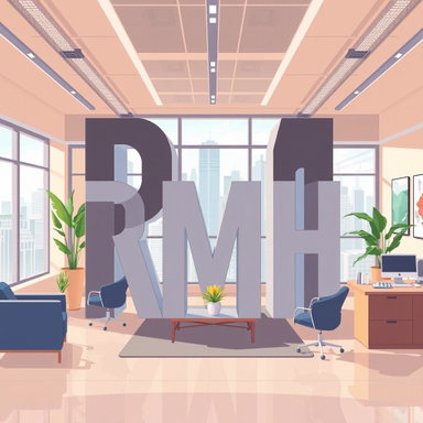 Vibrant Office Illustration Featuring 'RMH' - Modern Work Environment ...