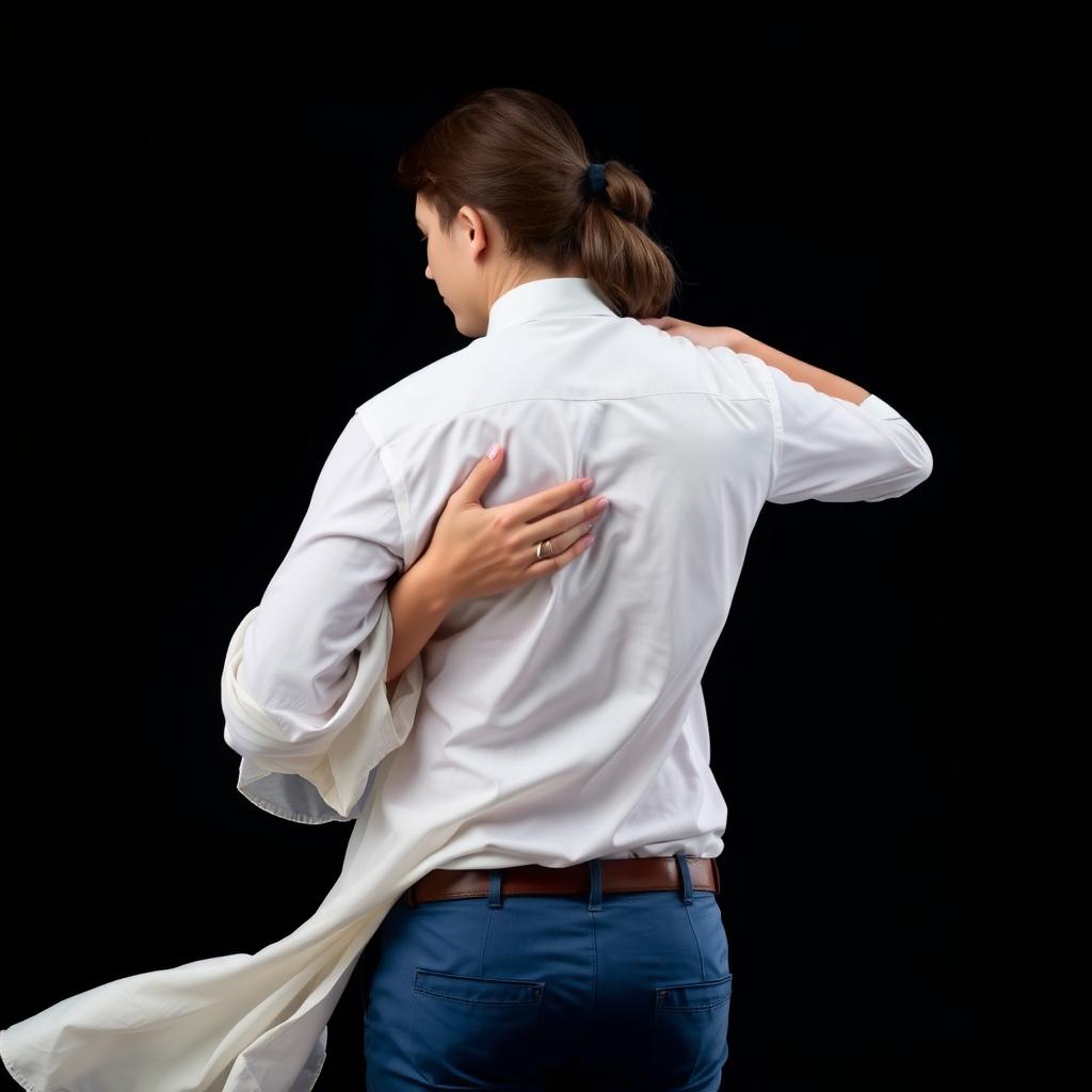 A romantic scene featuring a 35-year-old man and an 18-year-old woman embracing from behind