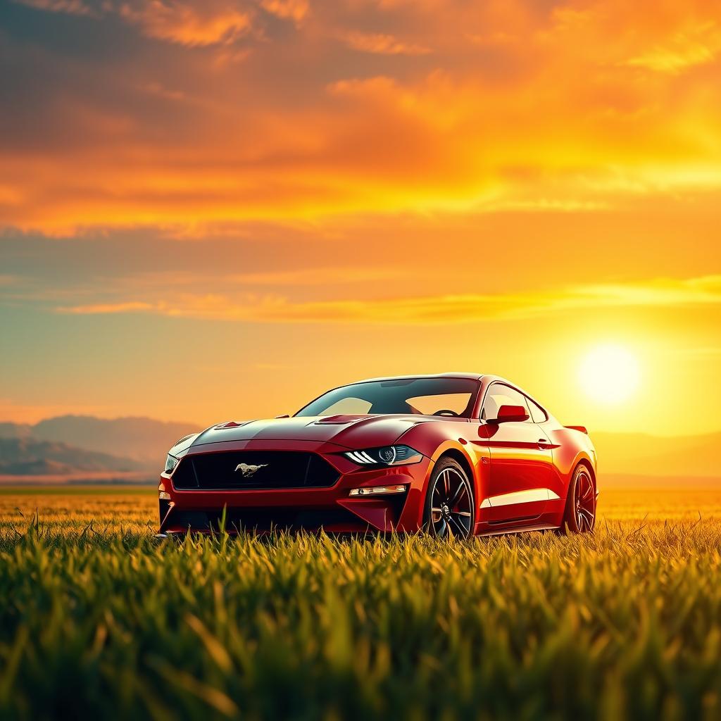 A stunning and futuristic background scene incorporating a prized Mustang car