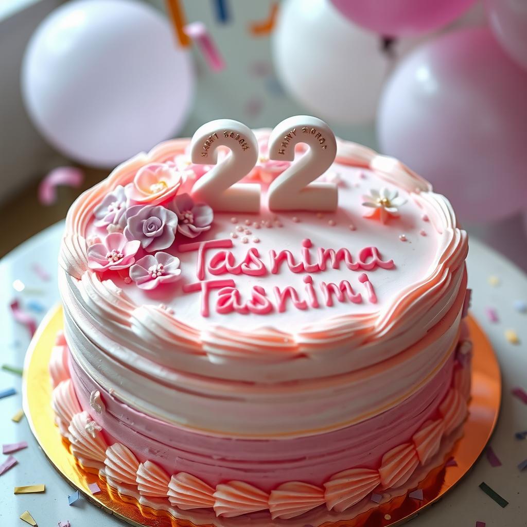A beautifully decorated birthday cake themed for a girl named Tasneem, who was born on March 6, 2001