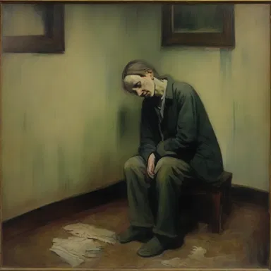 The haunting painting depicts the despair of anaclitic depression in a visually striking manner.