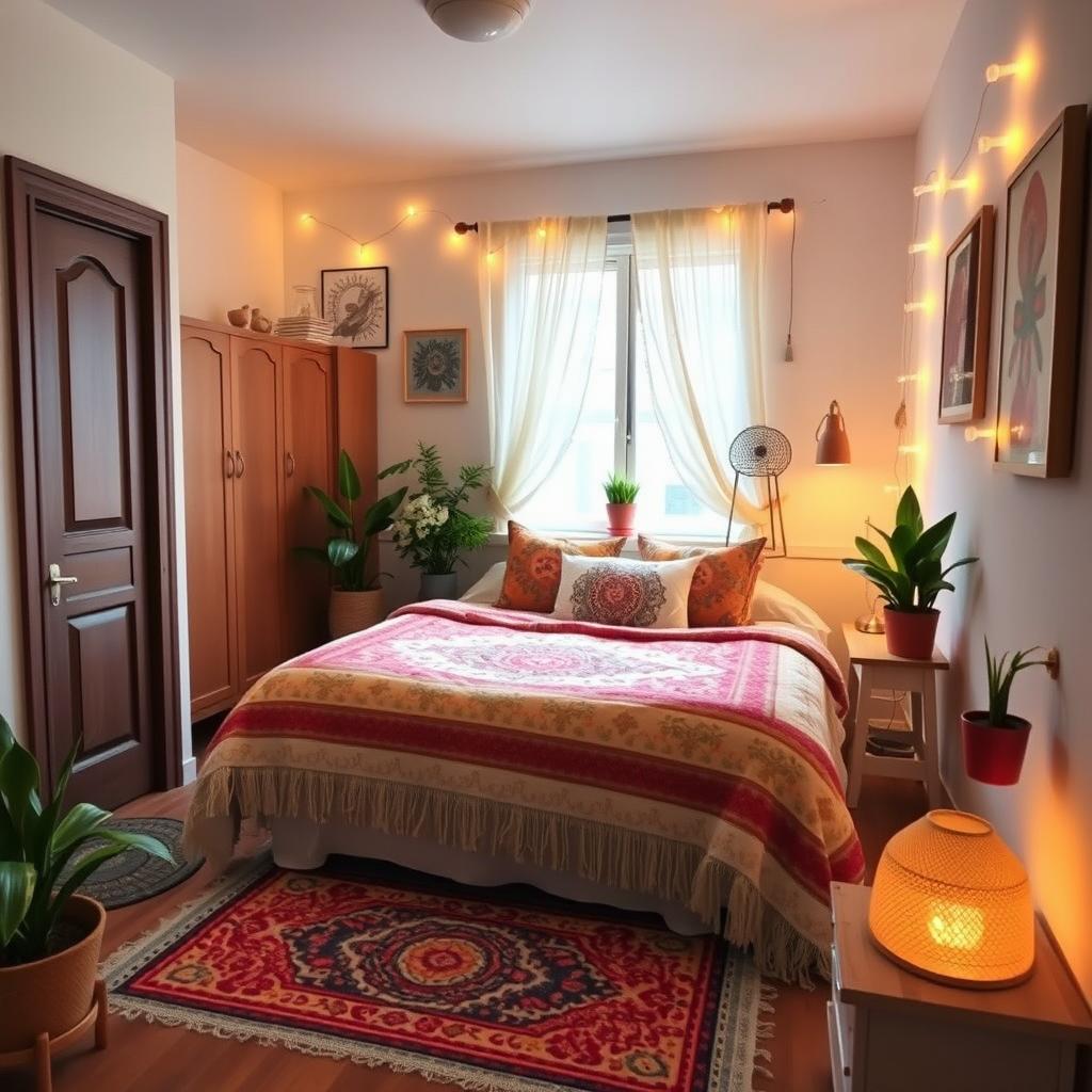 A cozy and stylish small bedroom design, measuring 4x4 meters