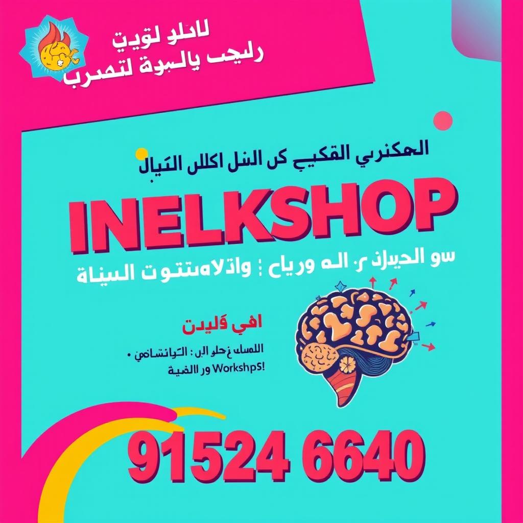 A vibrant and eye-catching poster for a workshop on intelligence enhancement and memory improvement, prominently featuring Persian text