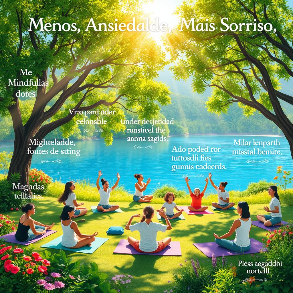 An inspiring and uplifting image illustrating the theme "Menos Ansiedade, Mais Sorrisos: A Jornada Rumo ao Equilíbrio da Mente"