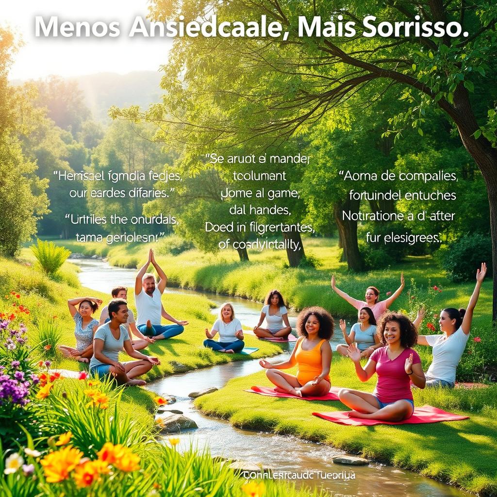 An uplifting and vibrant image that encapsulates the theme "Menos Ansiedade, Mais Sorrisos: A Jornada Rumo ao Equilíbrio da Mente