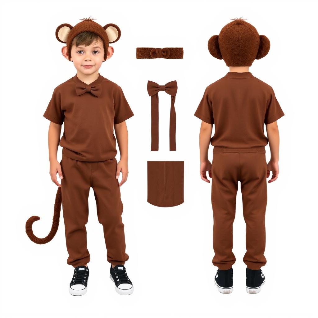 A full-body image of a simple and easy-to-make monkey costume for children ages 12 to 13