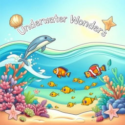 An enchanting front cover design for an ocean animals coloring book