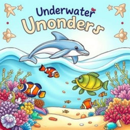 An enchanting front cover design for an ocean animals coloring book