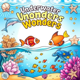 An enchanting front cover design for an ocean animals coloring book