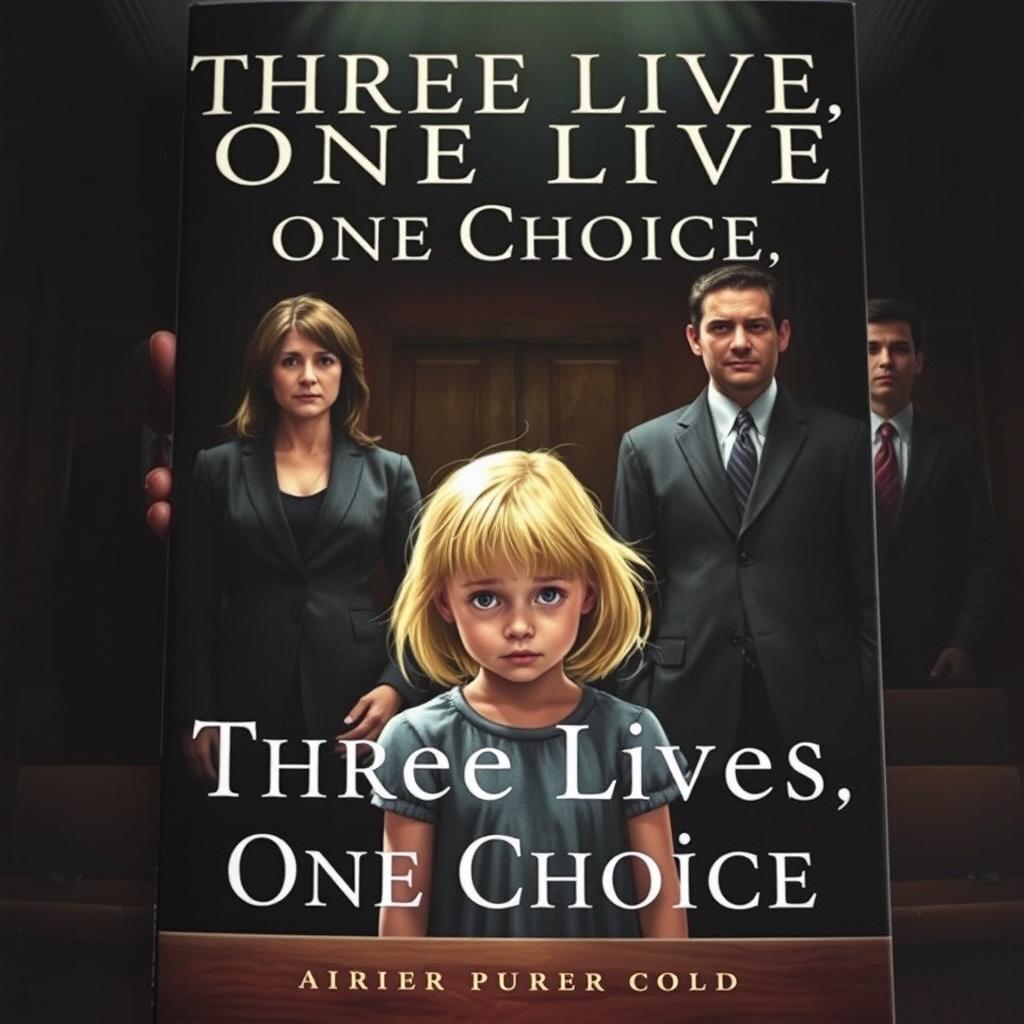 A dramatic book cover for a story titled 'Three Lives, One Choice'