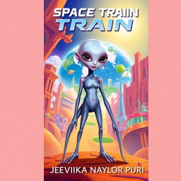 A vibrant cover for the story 'Space Train' by Jeevika Naylor Puri