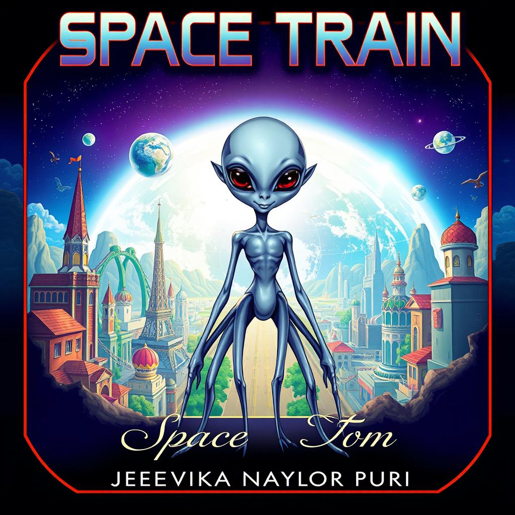 A vibrant cover for the story 'Space Train' by Jeevika Naylor Puri