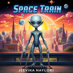 A vibrant cover for the story 'Space Train' by Jeevika Naylor Puri
