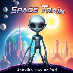A vibrant cover for the story 'Space Train' by Jeevika Naylor Puri