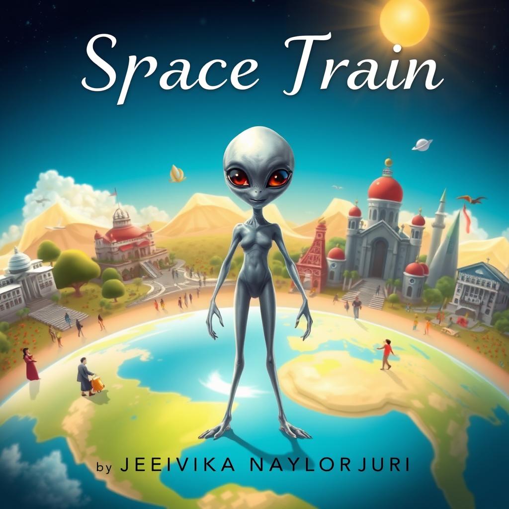 A realistic cover design for the story 'Space Train' by Jeevika Naylor Puri
