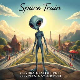 A realistic cover design for the story 'Space Train' by Jeevika Naylor Puri