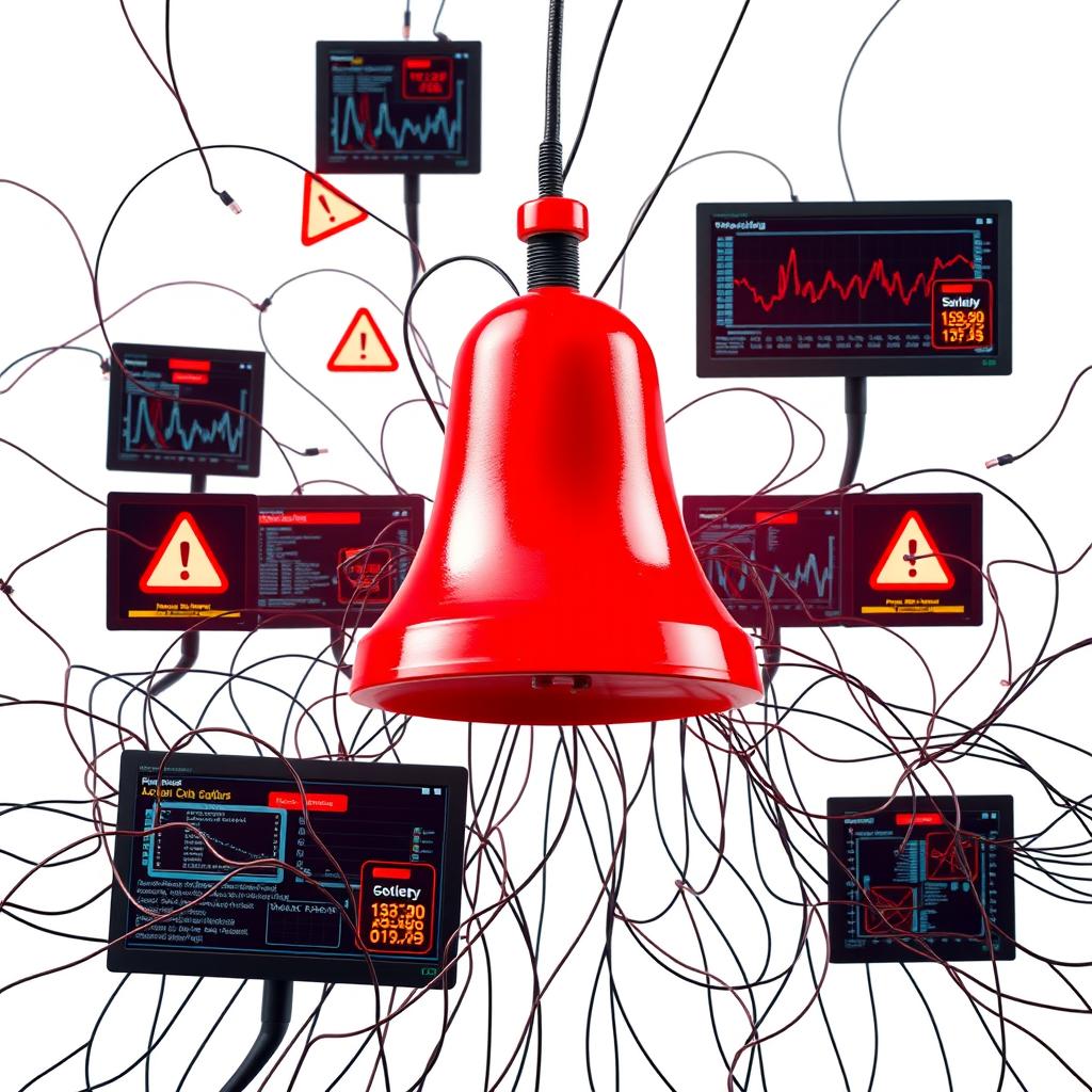 A striking representation of chaos from a network failure set against a clean white background