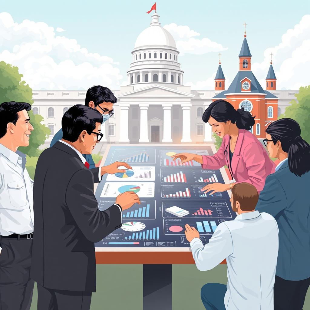An impactful illustration showcasing the significance of data in both the governmental and university sectors