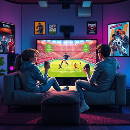 A captivating book cover illustrating four friends joyfully playing a soccer video game together