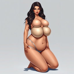 A full-body depiction of a stunning, voluptuous woman exuding sexiness and allure, showcasing her ample curves and large breasts