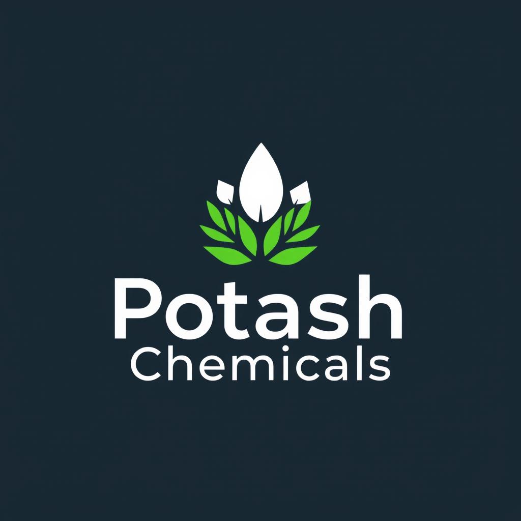 A simple, cool, and clear logo design for a company named "Potash Chemicals", focused on producing potassium salt from Oil palm empty fruit bunch ash