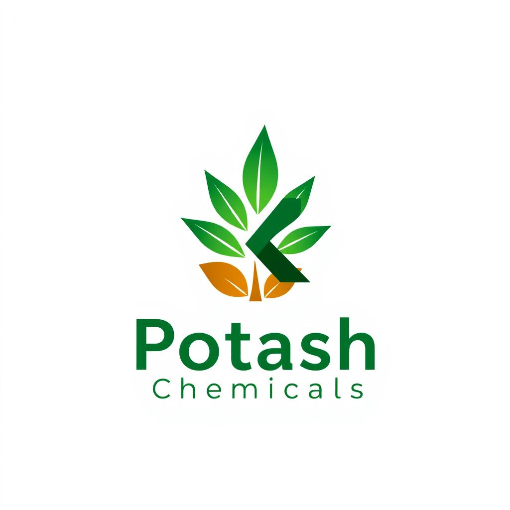 A simple, cool, and clear logo design for "Potash Chemicals", focused on producing potassium salt from Oil palm empty fruit bunch ash