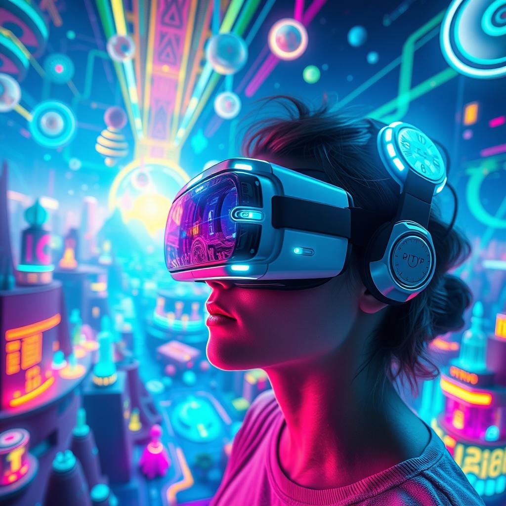 A vibrant and colorful cyberuniverse seen through the eyes of a person engaged in online activities